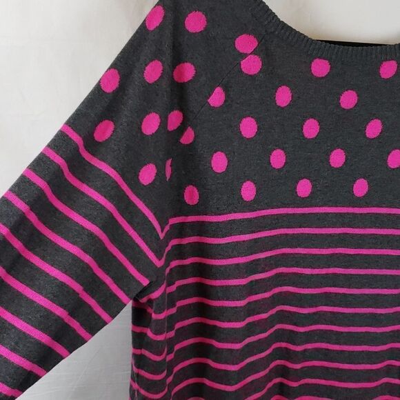 Torrid 3 Grey & Pink Polka Dot & Stripe Sweater - Picture 8 of 16